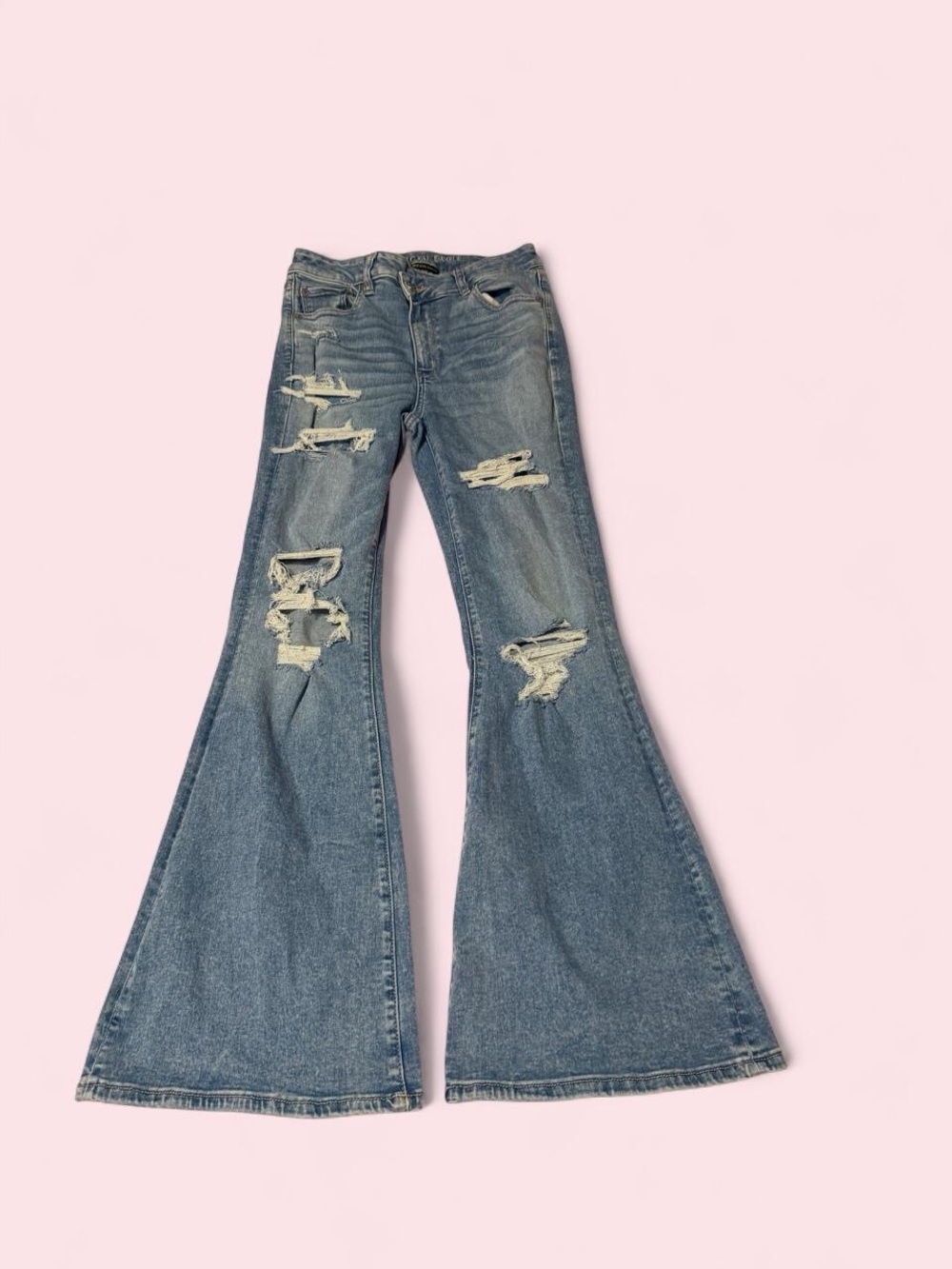 American Eagle Outfitters Distressed Flare Jeans - Light Blue
